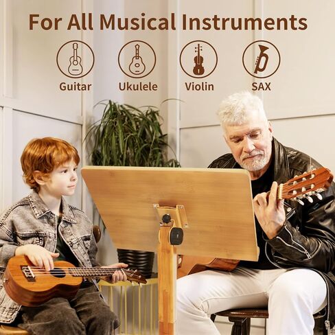 Bamboo Music Stand for Sheet Music -Folding Music Stands Height Adjustable 39.37''-51.2'' with Wide Wooden Bookplate for Conductor Lectern Guitar Violin Piano Ukulele Players in Saudi Arabia