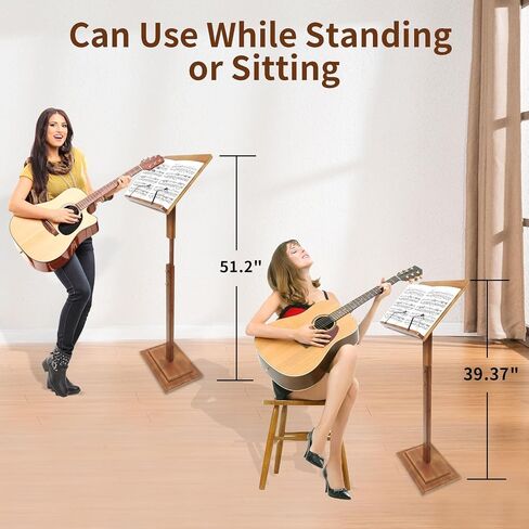 Bamboo Music Stand for Sheet Music -Folding Music Stands Height Adjustable 39.37''-51.2'' with Wide Wooden Bookplate for Conductor Lectern Guitar Violin Piano Ukulele Players in Saudi Arabia
