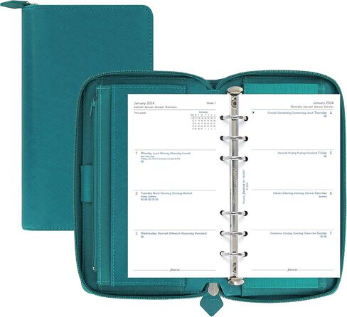 Filofax Saffiano Zip Organizer, Personal Compact Size, Aquamarine - Cross-Grain, Leather-Look, Six Rings, Week-to-View Calendar Diary, Multilingual, 2024 (C022536-24) in Saudi Arabia