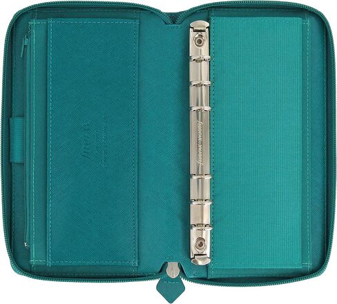 Filofax Saffiano Zip Organizer, Personal Compact Size, Aquamarine - Cross-Grain, Leather-Look, Six Rings, Week-to-View Calendar Diary, Multilingual, 2024 (C022536-24) in Saudi Arabia