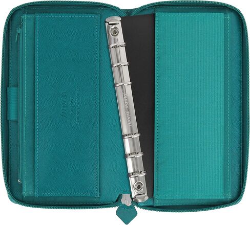 Filofax Saffiano Zip Organizer, Personal Compact Size, Aquamarine - Cross-Grain, Leather-Look, Six Rings, Week-to-View Calendar Diary, Multilingual, 2024 (C022536-24) in Saudi Arabia