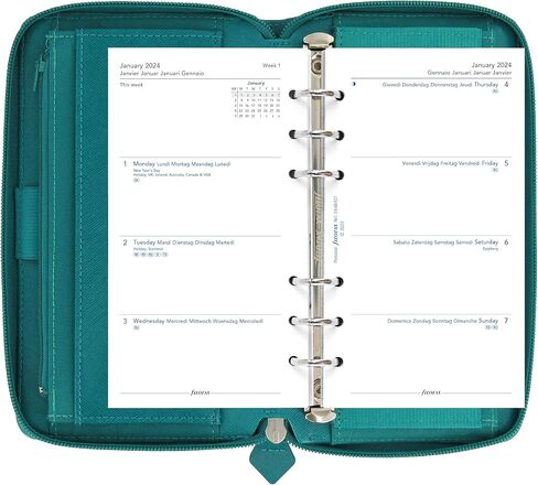 Filofax Saffiano Zip Organizer, Personal Compact Size, Aquamarine - Cross-Grain, Leather-Look, Six Rings, Week-to-View Calendar Diary, Multilingual, 2024 (C022536-24) in Saudi Arabia