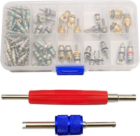 102 Pcs A/C Valve Core R12 R134a Automotive Air Conditioning Refrigeration Tire Valve Stem Cores Remover Tool Assortment Kit in Kuwait