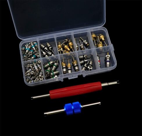 102 Pcs A/C Valve Core R12 R134a Automotive Air Conditioning Refrigeration Tire Valve Stem Cores Remover Tool Assortment Kit in Kuwait