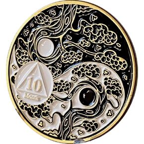 10 Month AA Medallion Ying Yang Black White Color Serenity Prayer Ship