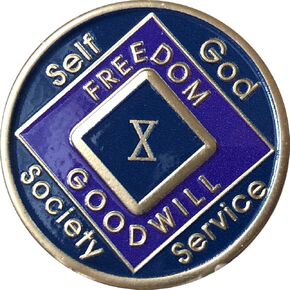10 Year Blue and Purple NA Medallion Official Narcotics Anonymous Chip