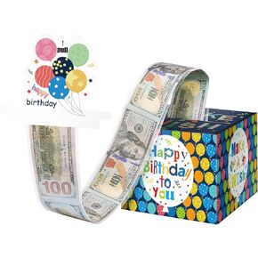 Black and Pink Birthday Surprise Money Box for Cash Gift Pull, Money Holder Cash Gift, DIY Fun Happy Birthday Cash Box for Girls, Women and Girlfriends Includes 50Pcs Transparent Bags.