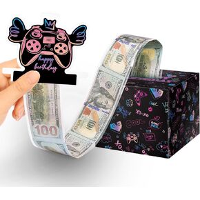 Black and Pink Birthday Surprise Money Box for Cash Gift Pull, Money Holder Cash Gift, DIY Fun Happy Birthday Cash Box for Girls, Women and Girlfriends Includes 50Pcs Transparent Bags.