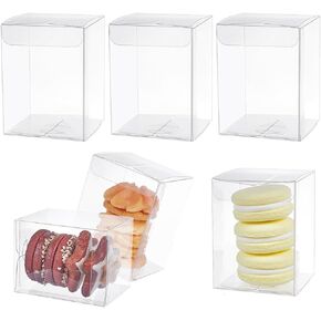 BENECREAT 30pcs 2.3x2.3x3.15inch Clear Party Favor Box Gift Wrapping Box with Film Covered for Wedding Party Decor, Choclates, Candy Cookies Favors, Valentine's Day Gift Packaging