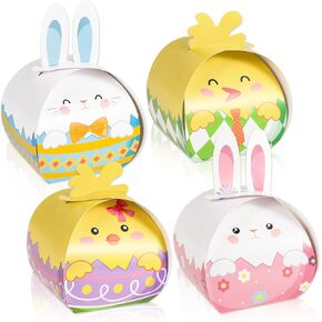 Howaf 12 PCS Easter Boxes Bunny Candy Treats Boxes Happy Easter Party Decoration صناديق هدايا مضحكة بطة أرنب الصناديق الصناديق الجيدة لعيد الفصح