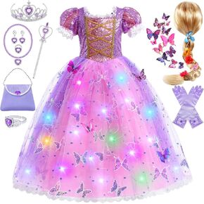 Latocos Girls Rapunzel Dress Light Up Princess Dress Up Clothes for Little Girls Halloween Costume for Girls Toddler Ages 4-8