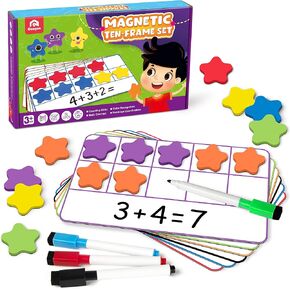 Coogam Magnetic Ten Frame Set, Math Manipulative Games for Kids with 6 Ten Frames 60 Magnetic Math Counters, Montessori Educational Toy Gift for Preschool Kindergarten 3 4 5 Year Old Toddlers