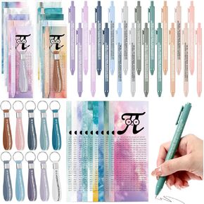 Roowest 30 Sets Pi Day Gift 3.14 Fun Symbol Bookmarks Math Ballpoint Pen Black Ink with Colored Silicone Keychain Math Award Gifts for Science Irrational Number of Pi Prize Party Decorations