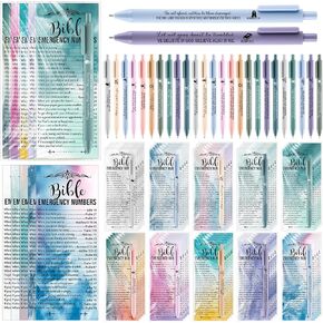 25 Sets Christian Gifts Bulk Emergency Numbers Bookmarks Bible Verse Pens Church Welcome Gift Gospel Tracts for Sunday School Women Men Bible Study Easter Party Gift(Watercolor,English)