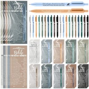 25 Sets Christian Gifts Bulk Emergency Numbers Bookmarks Bible Verse Pens Church Welcome Gift Gospel Tracts for Sunday School Women Men Bible Study Easter Party Gift(Watercolor,English)