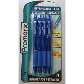 Promarx Grippy 1.0mm Retractable Pens, Blue Ink, Comfort Grip, 4-pack
