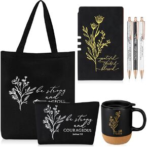 Nuogo 7 Pcs Christian Gifts Aesthetic Coffee Mugs Inspirational Religious Makeup Bag A6 Leather Journal Ballpoint Pens Appreciation Gift for Church Sunday School Women Mom Godmother(Purple)