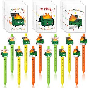 12 Sets Dumpster Fire Gifts Funny Pens Ballpoint Pens & Notebooks, Emotional Support Dumpster Fire Desk Accessories Employee Appreciation Office Gifts for Coworker Staff Team Teachers Nurses