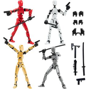 4PCS Assembled Titan T13 Action Figures Set - Robot Action Figure Fidget Toys for Boys Lucky Dummy Nova N13 Anime Figures with Multi Movable Joints Toys for Kids (Golden+White+Blue+Black)