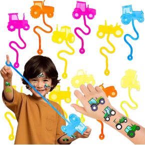 36PCS Tractor Party Favors - 24PCS Temporary Tattoos 12PCS Sticky Hands Perfect Birthday Supplies for Kids Stretchy Fidget Goodie Bag Stuffers Treasure Box Toys Classroom Prizes Student Gifts