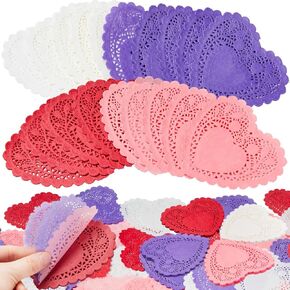JOYIN 144 Pcs Valentines Day Heart Doilies Party Decorations with 4 Colors Heart Doilies Cutouts Lace Paper Craft Gift Set for Valentine Day Party Tableware Decoration