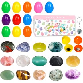 Easter Eggs 12pc - Easter Gifts with 14 Gemstones & Crystals for Easter Basket Stuffers, Easter Eggs Hunt, Classroom Prize Supplies