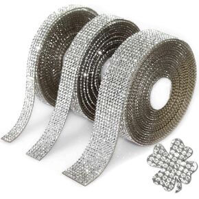 Locacrystal Bling Crystal Rhinestone Ribbon Self-Adhesive Iron-on DIY Glitter Diamond Stickers for Crafts Cars Clothing Decoration(1.06inch 3Yards Black)
