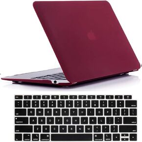 RUBAN Case for MacBook Air 13 inch Case 2022, 2021-2018 Release A2337 M1 A2179 A1932 - Protective Snap On Hard Shell Cover and Keyboard Cover for Version MacBook Air 13 with Touch Bar (Wine Red)