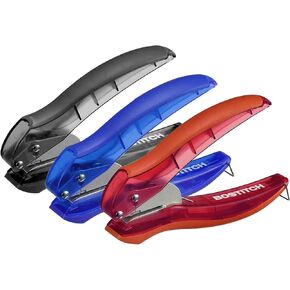 Bostitch EZ Squeeze One-Hole Punch, 10-Sheet Capacity, Black, Red, Blue 3 Pack