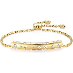 Adjustable Bracelet for Women Bangles 18K Gold Plated Stainless Steel Dainty Cubic Zirconia Chain Slider Bolo Bracelets for Women Mom Brithday Gift 5-9 Inch