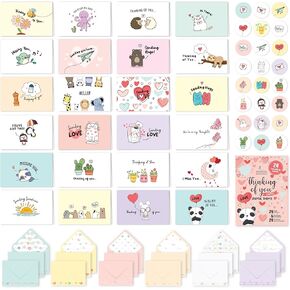 Decorably 24 Pack Assorted 6x4in Animal Thinking of You Cards with Envelopes and Stickers, 24 Unique Designs Miss You Cards for Kids with Printed Message Inside
