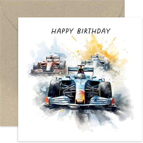 Birthday Card for Him Her - Formula 1 Racing Car Birthday Card for Men Women - F1 Race Car Card for Boy Birthday - Nephew, Son, Uncle, Dad, Husband | Blank Inside Envelope