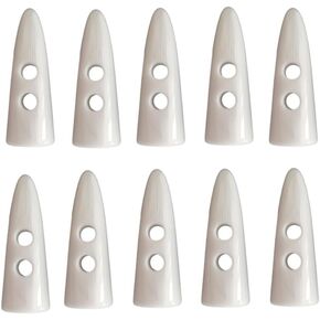 White Resin Toggle Buttons, 2 inch Long Two Holes Horn Tooth Shape Buttons for Coat Sweater Jacket Cap Sewing DIY Accessories (10 Pack)
