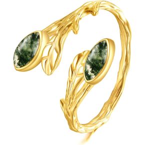 KECHO 14K Gold Filigrane Ring Boho Adjustable Open Ring Gemstone Spoon Ring Vintage Thumb Rings for Women