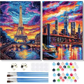 2 Pack Paint by Numbers Kits for Adults Beginners, Adults Paint by Number Kit Framed Canvas, City Landscapes Painting Kits for Adults, Easy Painting by Numbers for Adults Art Crafts 8x12inch