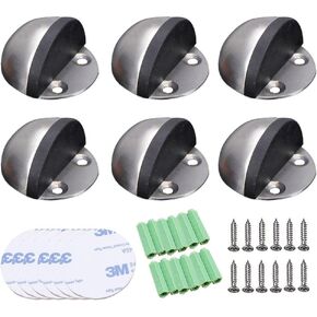 Floor Door Stopper, Brushed Stainless Steel Adhesive Door Stop Sdjdhej 6Pcs Half Dome Floor Door Stop Floor Mounted with Rubber Bumper No Drilling Wall Protector with Screws