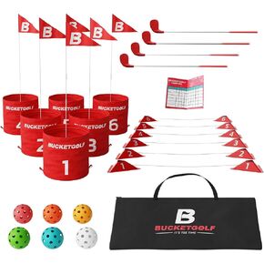 Bucketgolf the Ultimate Backyard Golf Game للأطفال والكبار - Portable 6 Hole Golf Course يلعب في الهواء الطلق ، العشب ، الحديقة ، الشاطئ ، الفناء ، التخييم