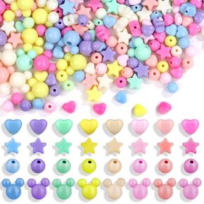 900Pcs Acrylic Pastel Beads, Shynek Colorful Plastic Candy Beads Include Heart Beads Star Beads Round Beads, Chunky Cute Beads for Bracelets Jewelry Making