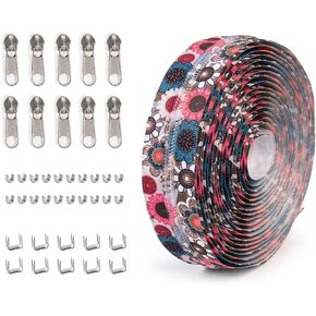 changsons 5 # Flower Element Nylon Zipper Set, 4.5M, Size 5, Blue+Pink+White+Brown, Ultra Long, Free Cutting, Suitable for Clothing and Bags