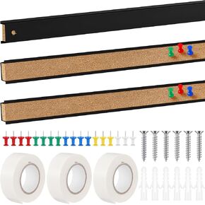 3 Pcs 36'' x 1" Cork Board Strips for Wall Cork Strips Bulletin Bar Strip Bulletin Tack Board Strip Aluminum Trim Brown Cork Strips for Classroom Office Walls Cubicle
