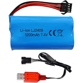 Fytoo 7.4V 1200mah SM-4P Plug Rechargeable Battery with USB Charging Cable for EC08 RC Toy Car Model Off-Road Car Climbing Drifting Racing RC Boat Battery
