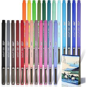 Le Pen UCHIDA, ESSENTIAL 24-COLOR Fine Point Pen Set, 0.3mm Tip, Smudge-Proof Acid-Free Ink, Vibrant Colors for Journaling and Drawing, Ideal for Artists & Professionals with ukiyo-e sticky notes