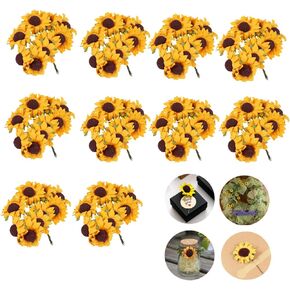 100 pcs Mini Dark Yellow Sunflowers, 1.2" Tiny Fake Flowers with10 yard hemp rope , Miniature Flowers for Crafts, Miniature Flowers for Dollhouse, for Gift Decoration,Dining Table Decoration