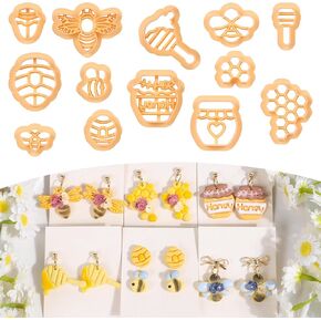 Puocaon Bee Polymer Clay Cutters - 13 Pcs Honeybee Clay Cutters for Earring, Spring Cutter Honeycomb Honey Jar Spoon Shape Cutter Kit for Earring Jewelry Making