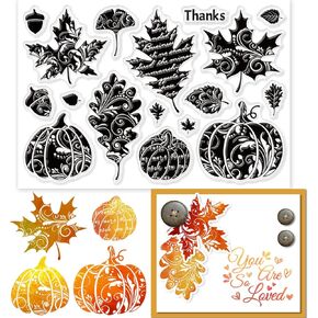 GLOBLELAND Autumn Leaves Clear Stamps for DIY Scrapbooking Fall Pumpkin Silicone Clear Stamp Seals Transparent Stamps for Cards Making Photo Album Journal Home Decoration