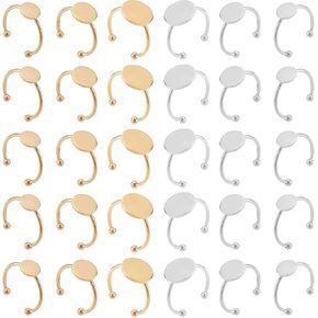 30 Pcs Blank Rings Stainless Steel Adjustable Pad Ring Base, Flat Blank Ring Base Tray for Jewelry Making DIY Crafts (Gold and Silver)