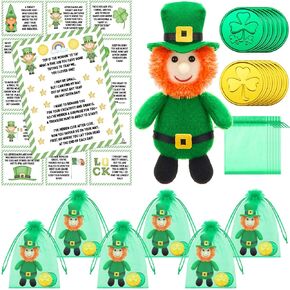 Shappy 12 Set Leprechaun Plush Toy St. Patrick's Day Plush Toy Doll with Shamrock Coins and Leprechaun Treasure Hunt Letter St Patricks Day Decorations Irish Stuffed Plush Decor
