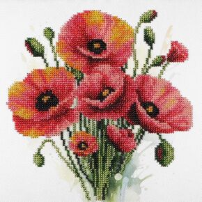 AllAboutEmbroideryUA Bead Embroidery kit Poppies DA-2118 Beaded Cross Stitch Floral Needlework kit