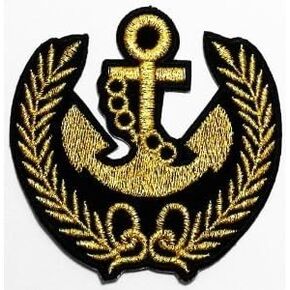 Gold lace Anchor Naval Marine DIY Applique Embroidered Sew Iron on Patch