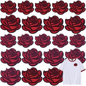 20 Pieces Rose Embroidered Patches Sew, Big and Small Roses Embroidery Patches DIY Decorative Applique Stickers for for Clothes Jeans Jackets Hats Bags Backpacks Shoes Decorations etc 2 Colour